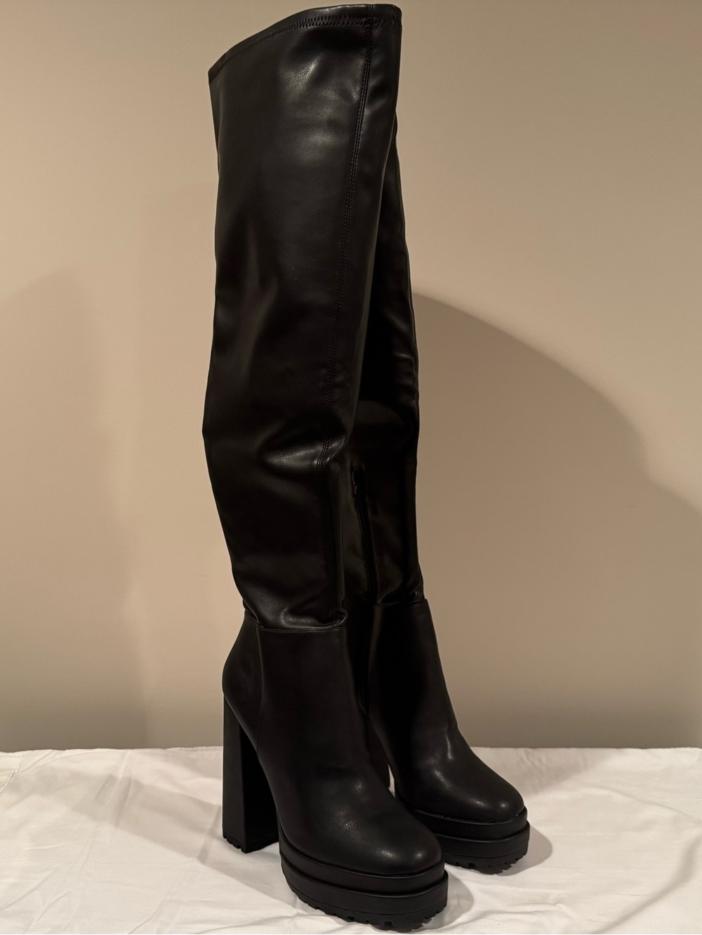 JLO Jennifer Lopez MILIT Black Over The Knee Platform Boots Size 11